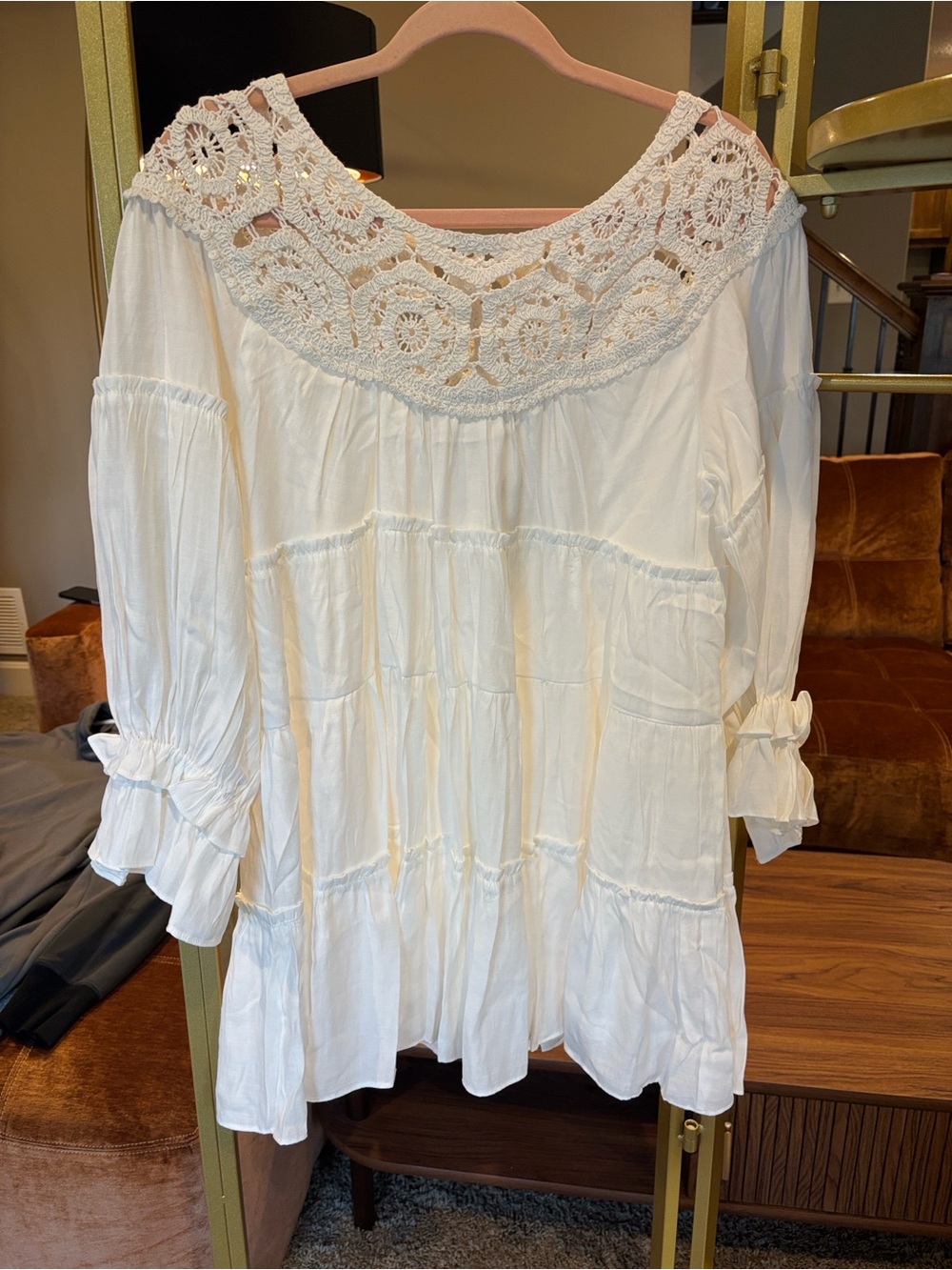NWT Crochet Peasant Top
